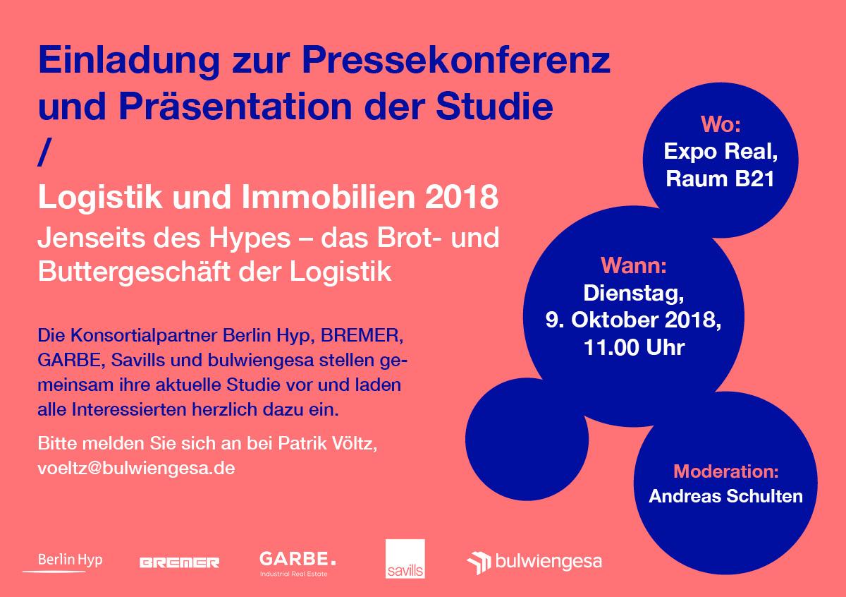 Einladung zur Pressekonferenz und Studienpräsentation "Logistik und Immobilien 2018"